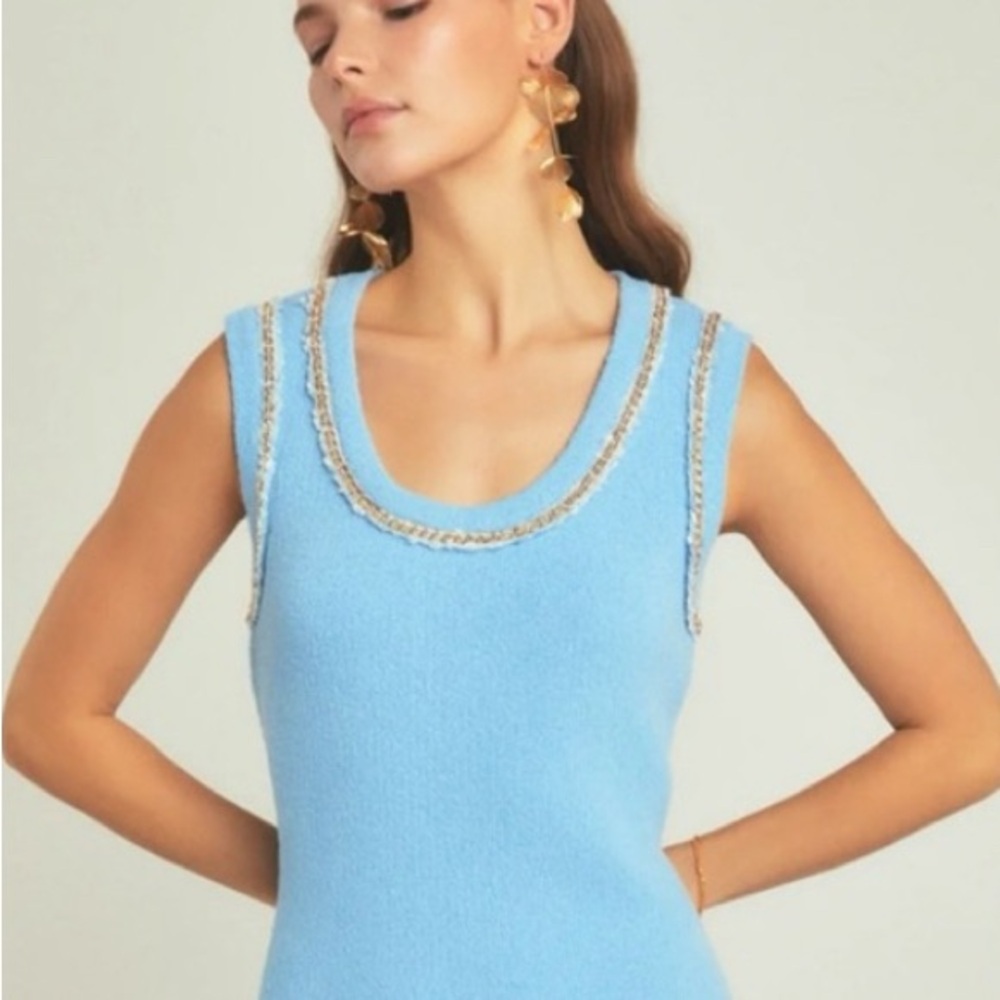 NEW Endless Rose Chain Detail Cornflower Scoop Neck Knit Mini Dress - Picture 3 of 8